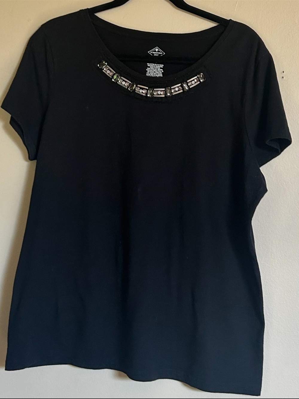 St. John’s Bay Black Embellished Neckline Top – XL